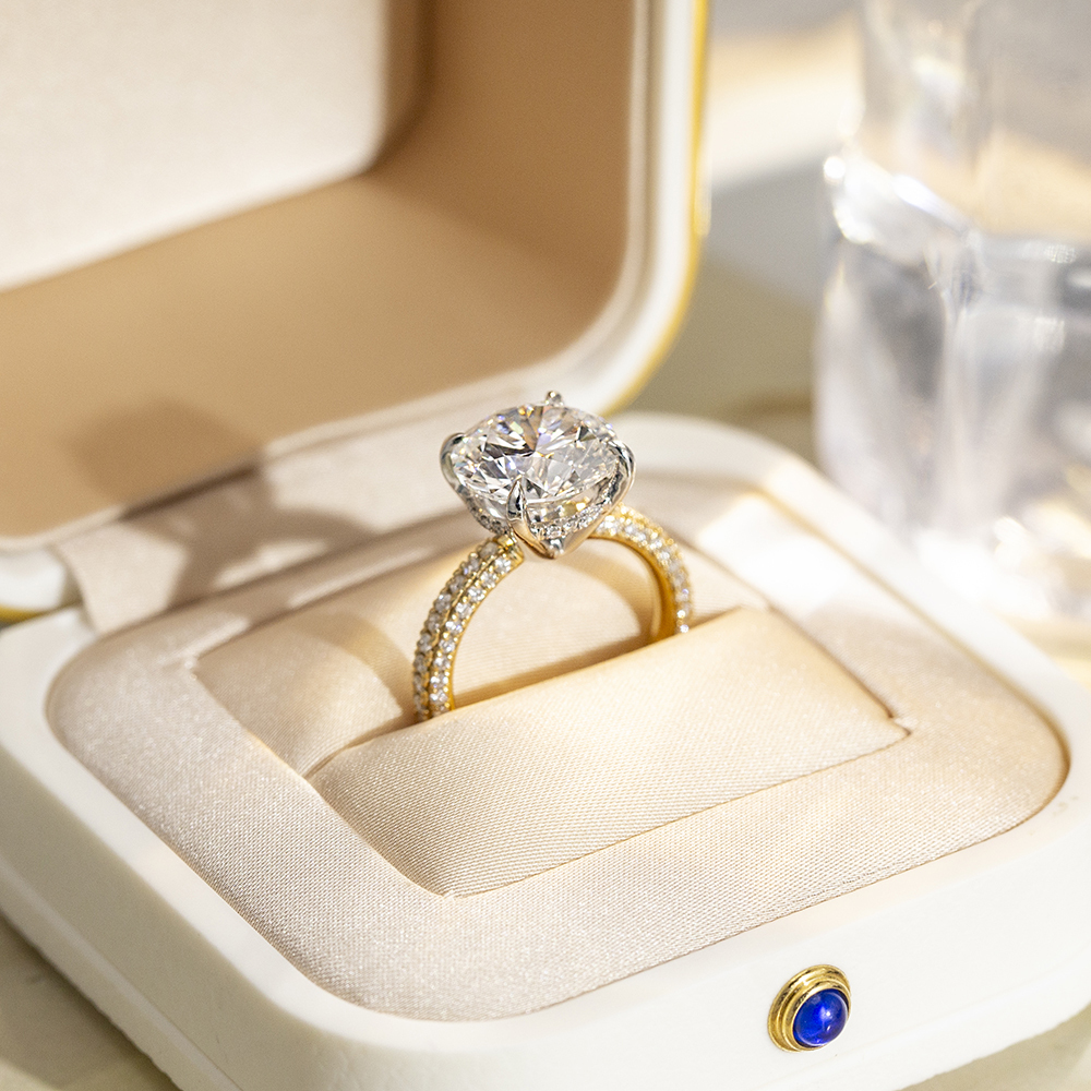 Round Cut Lab Grown Diamond 5CT Hidden Halo E VS1 18K White Gold Ring MSR-1673