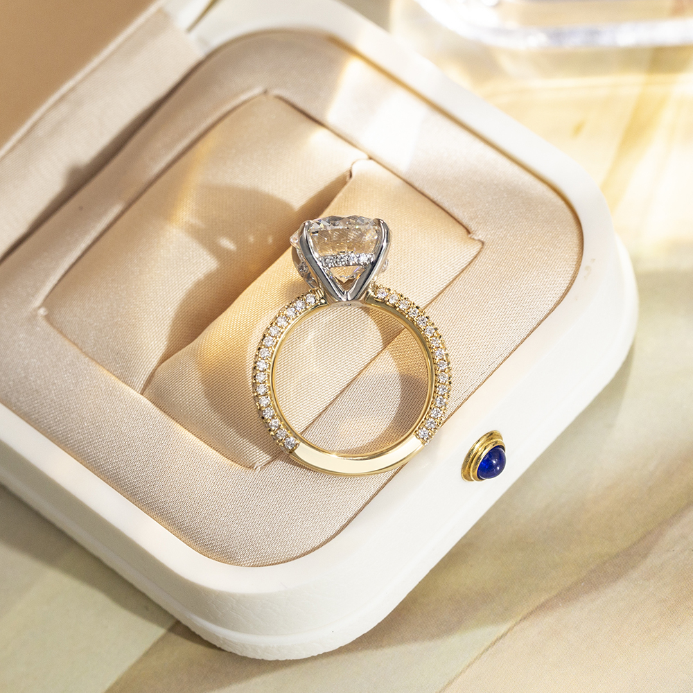 Round Cut Lab Grown Diamond 5CT Hidden Halo E VS1 18K White Gold Ring MSR-1673