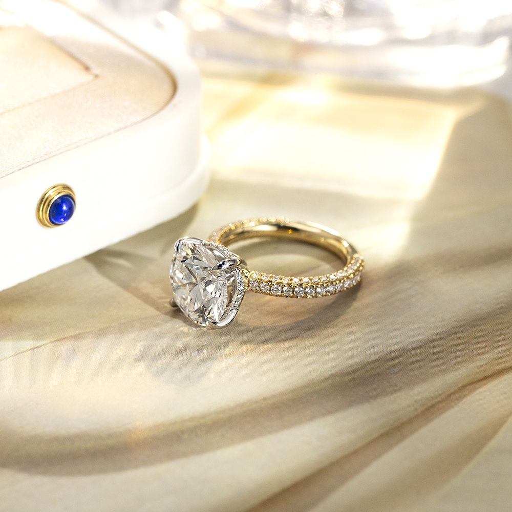 Round Cut Lab Grown Diamond 5CT Hidden Halo E VS1 18K White Gold Ring MSR-1673