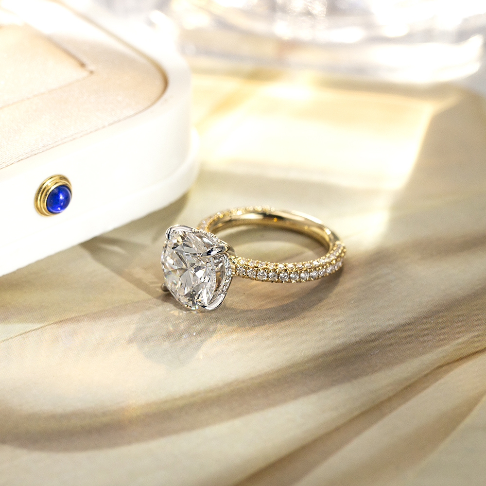 Round Cut Lab Grown Diamond 5CT Hidden Halo E VS1 18K White Gold Ring MSR-1673