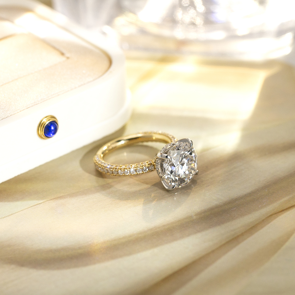 Round Cut Lab Grown Diamond 5CT Hidden Halo E VS1 18K White Gold Ring MSR-1673