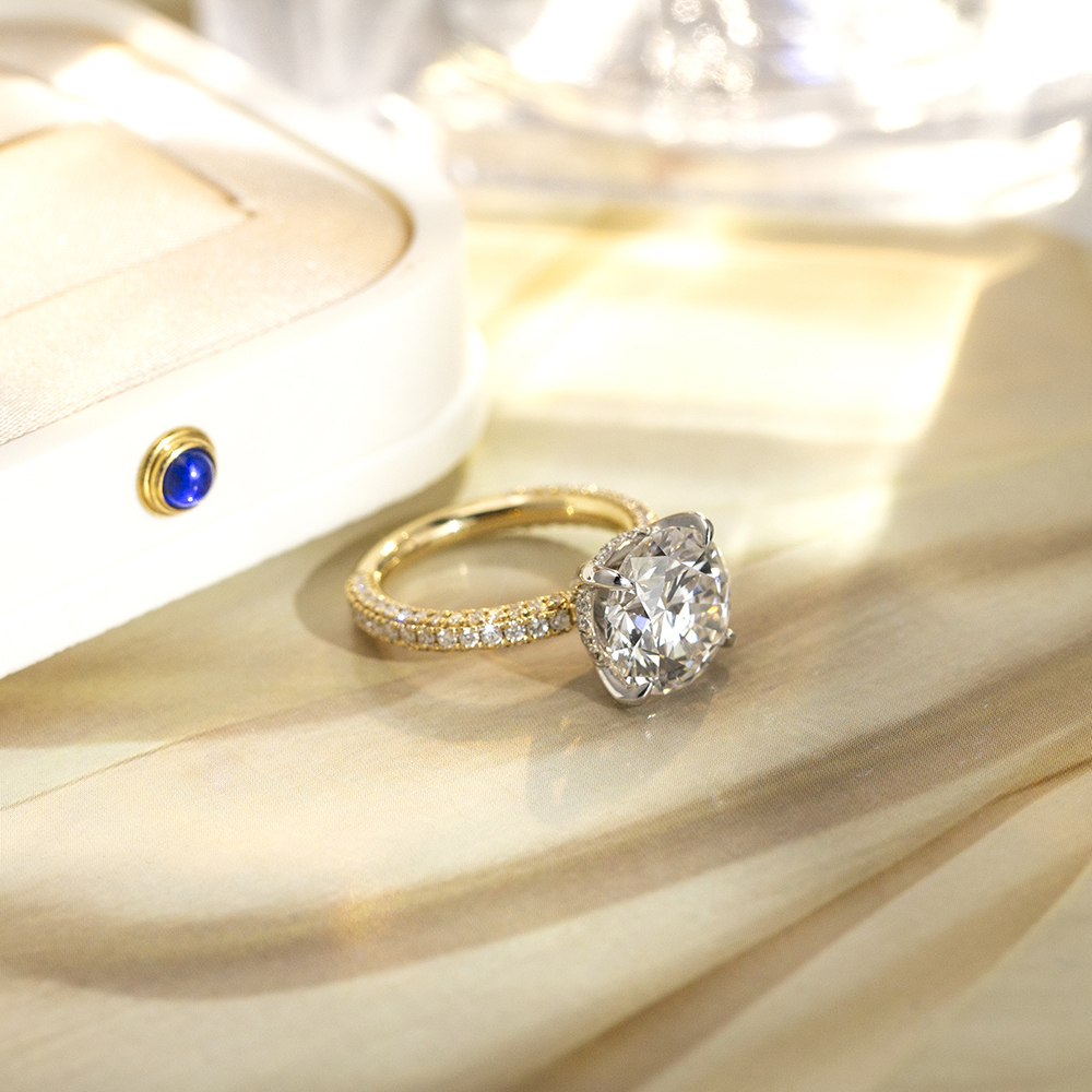 Round Cut Lab Grown Diamond 5CT Hidden Halo E VS1 18K White Gold Ring MSR-1673