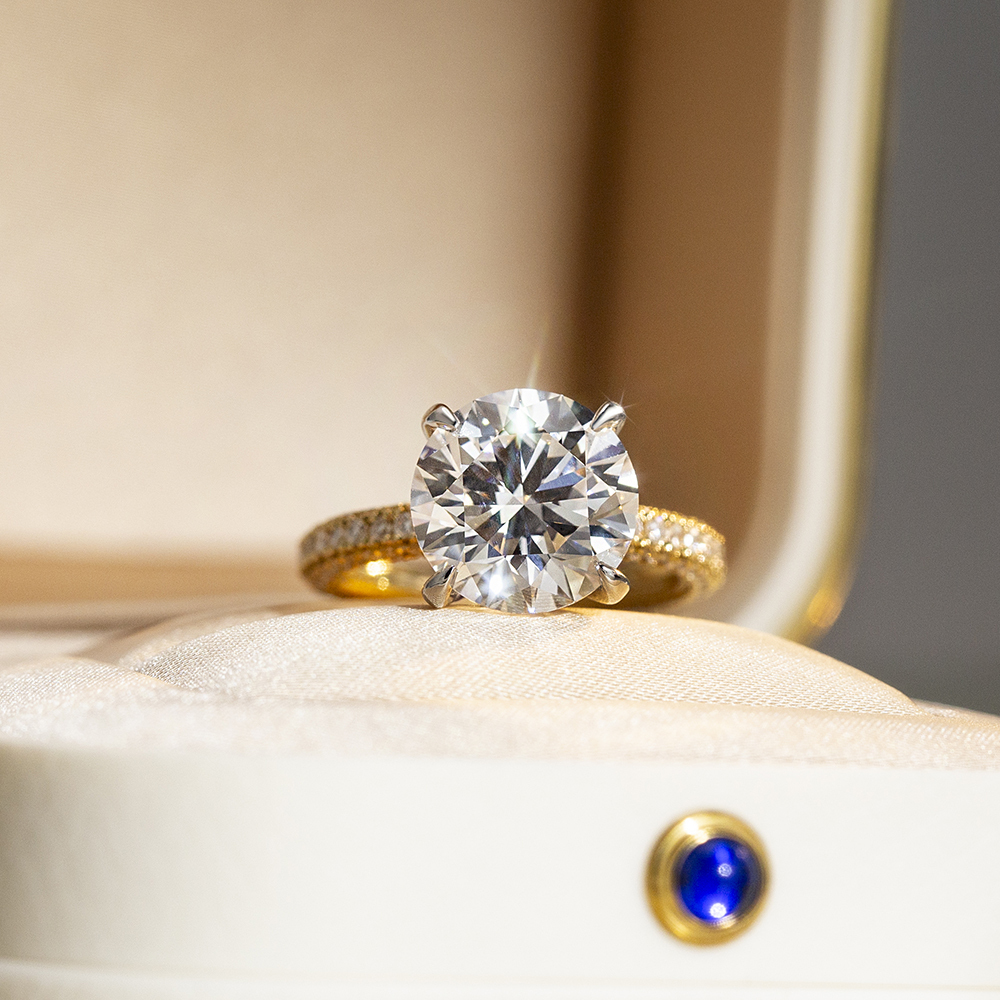 Round Cut Lab Grown Diamond 5CT Hidden Halo E VS1 18K White Gold Ring MSR-1673