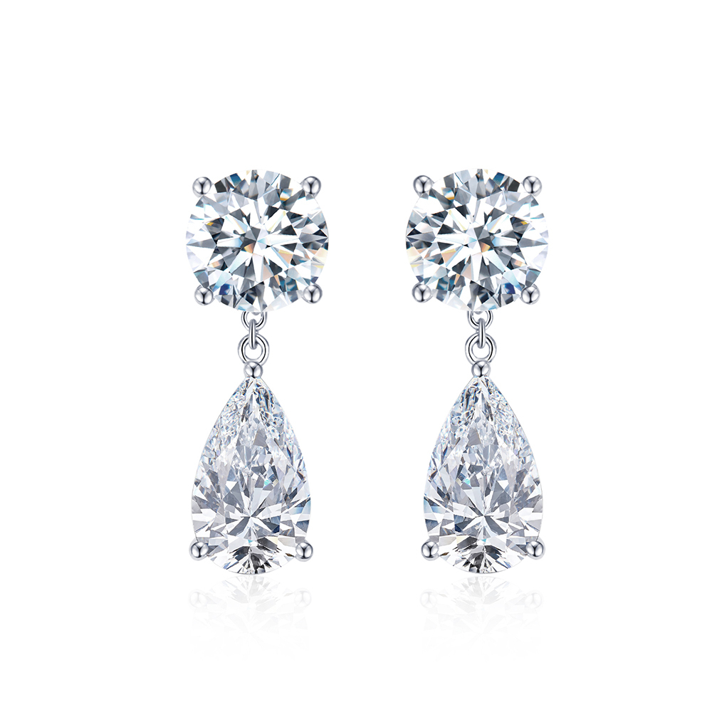 Pear/Round Shape Lab Grown Diamond 2.03 Carats D VVS2 Friction Post 18K White Gold Earrings MSE-774