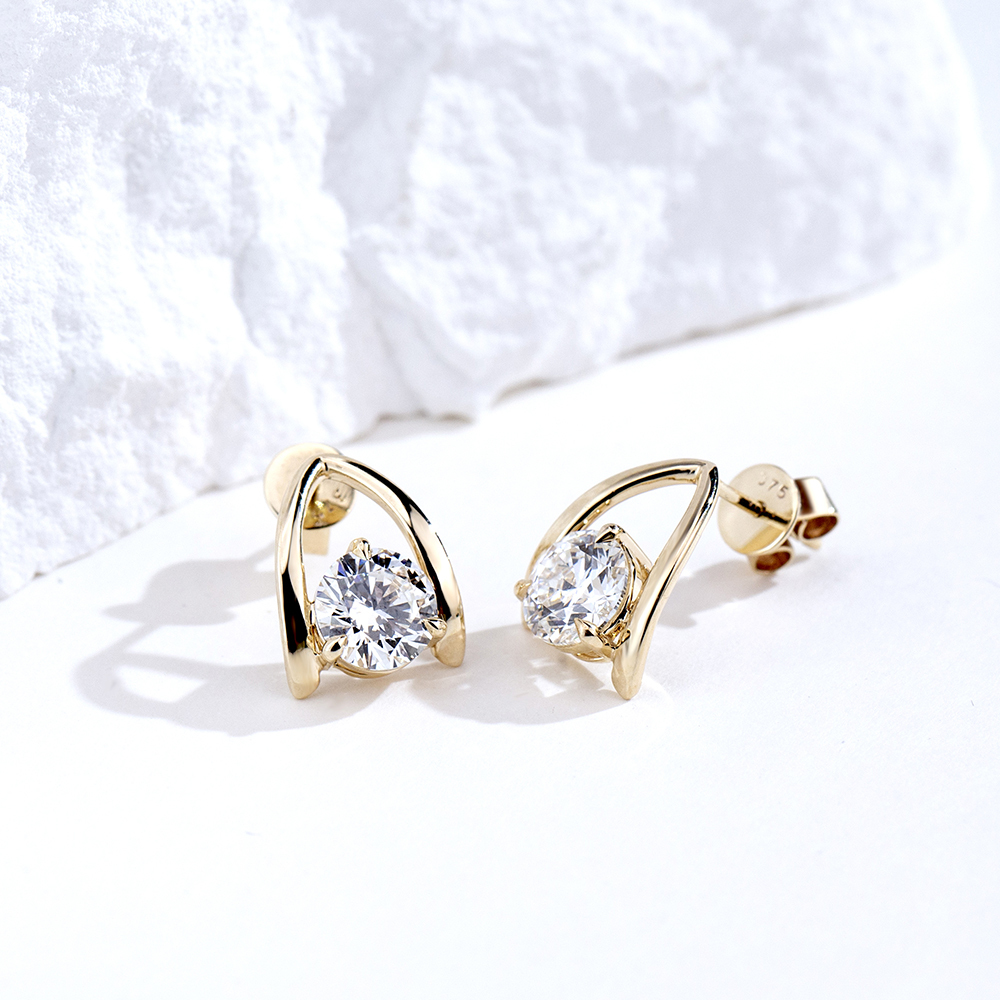 MissDiamond Round Cut Lab Grown Diamond 9K Yellow Gold Hoop Earrings MSE-876