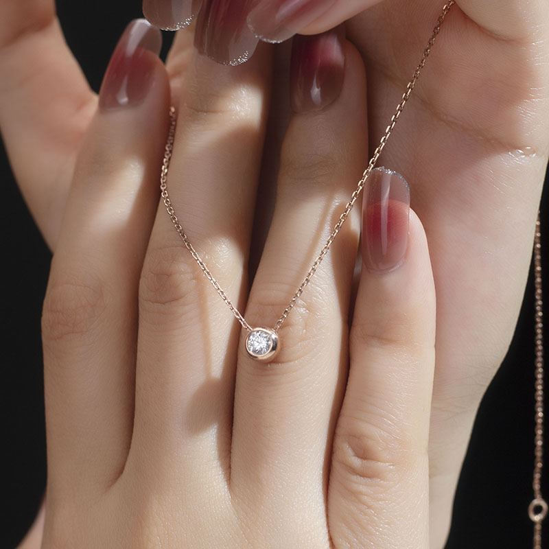 MissDiamond Lab Grown Diamond 0.2CT S925 Silver Rose Color Pendant Necklace MSNS-004