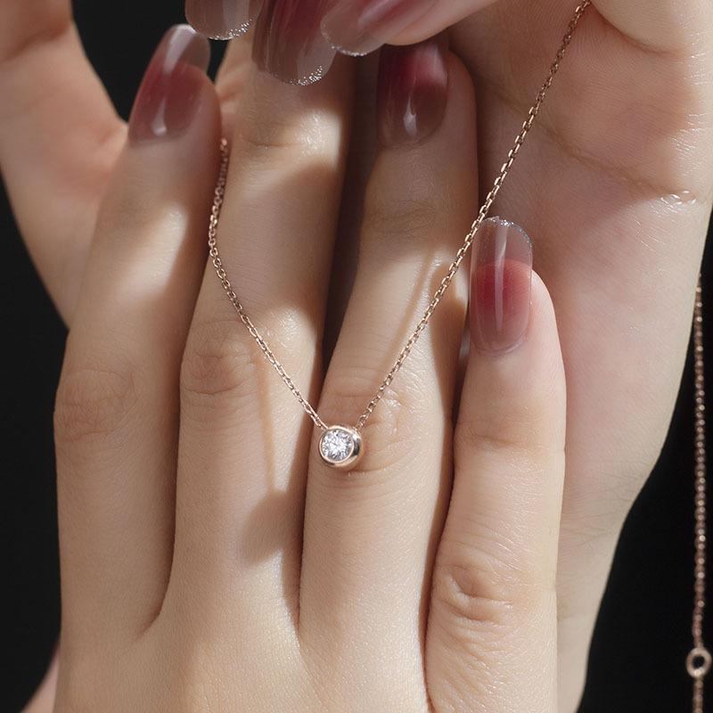 MissDiamond Lab Grown Diamond 0.2CT S925 Silver Rose Color Pendant Necklace MSNS-004