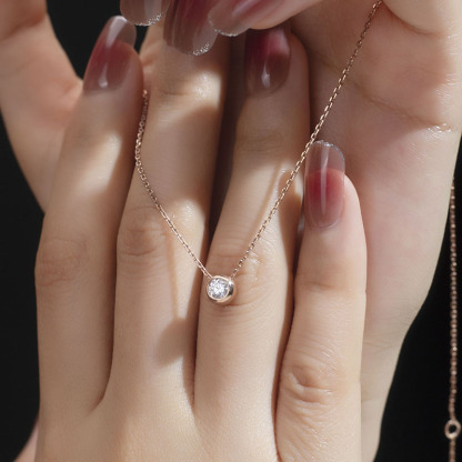 MissDiamond Lab Grown Diamond 0.2CT S925 Silver Rose Color Pendant Necklace MSNS-004