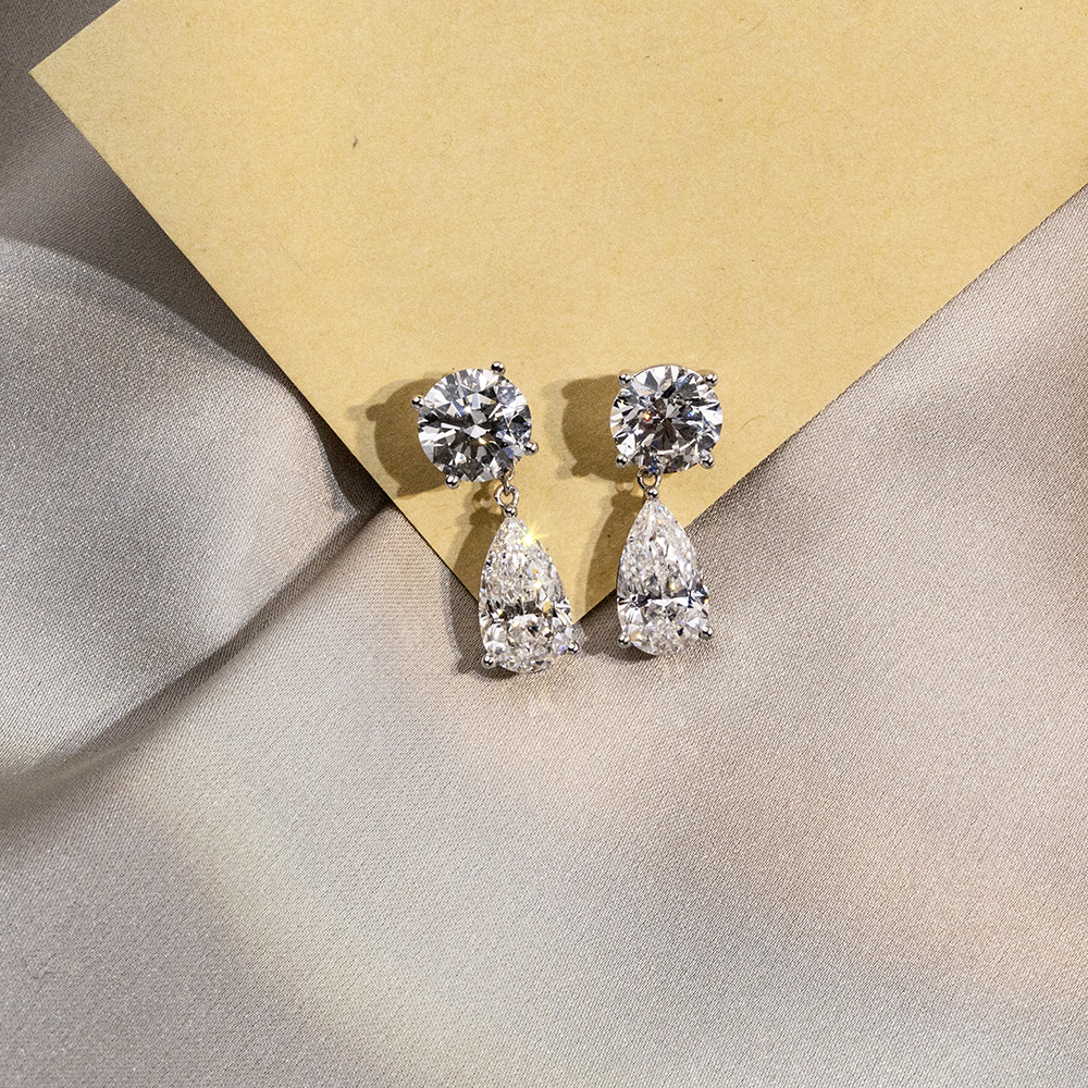 Pear/Round Shape Lab Grown Diamond 2.03 Carats D VVS2 Friction Post 18K White Gold Earrings MSE-774