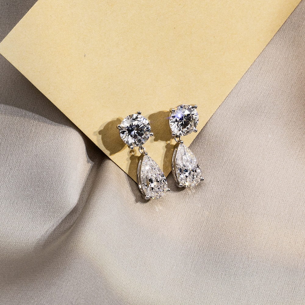Pear/Round Shape Lab Grown Diamond 2.03 Carats D VVS2 Friction Post 18K White Gold Earrings MSE-774