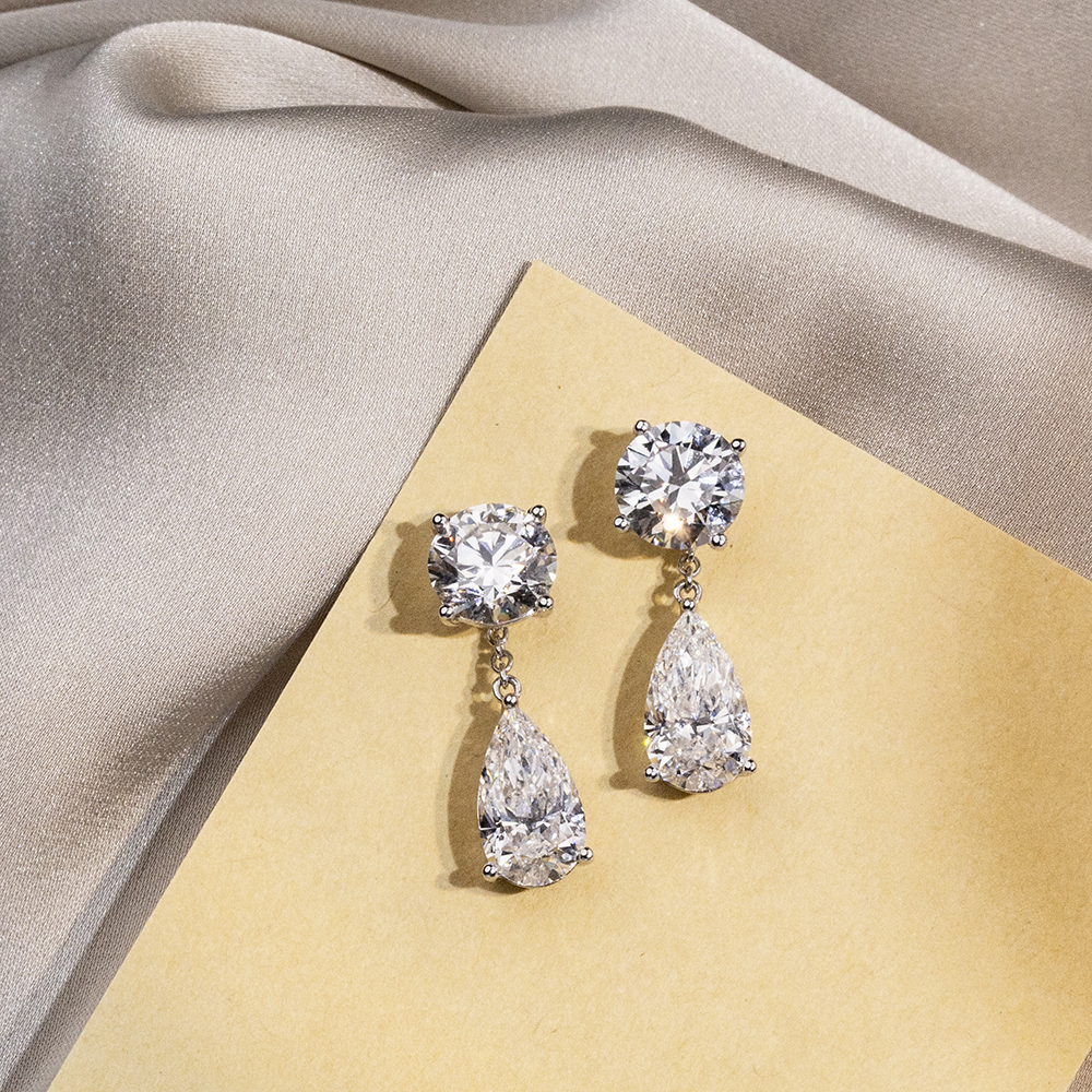 Pear/Round Shape Lab Grown Diamond 2.03 Carats D VVS2 Friction Post 18K White Gold Earrings MSE-774