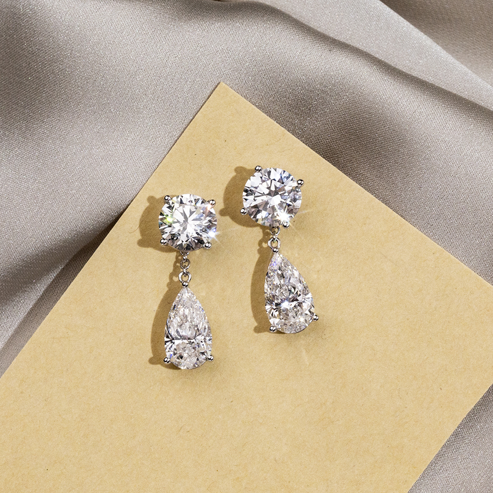 Pear/Round Shape Lab Grown Diamond 2.03 Carats D VVS2 Friction Post 18K White Gold Earrings MSE-774