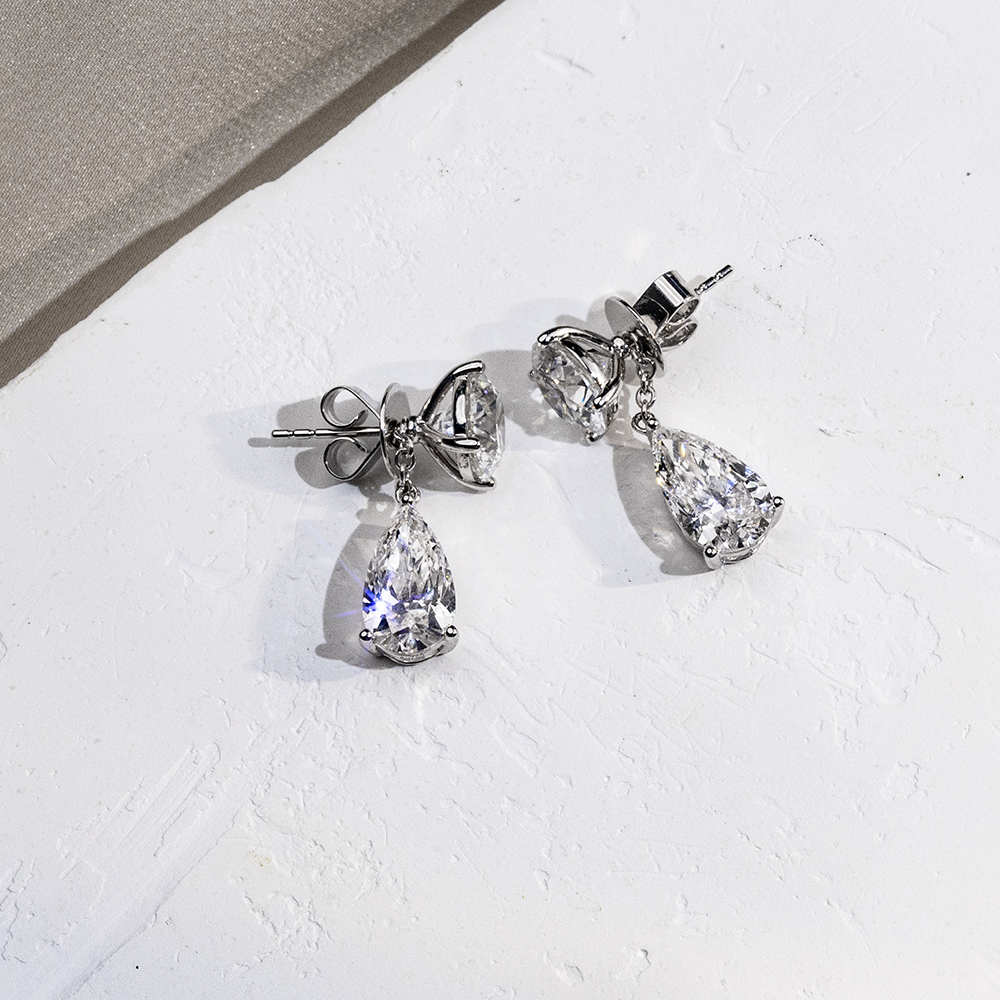 Pear/Round Shape Lab Grown Diamond 2.03 Carats D VVS2 Friction Post 18K White Gold Earrings MSE-774