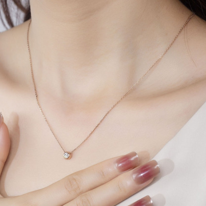 MissDiamond Lab Grown Diamond 0.2CT S925 Silver Rose Color Pendant Necklace MSNS-004