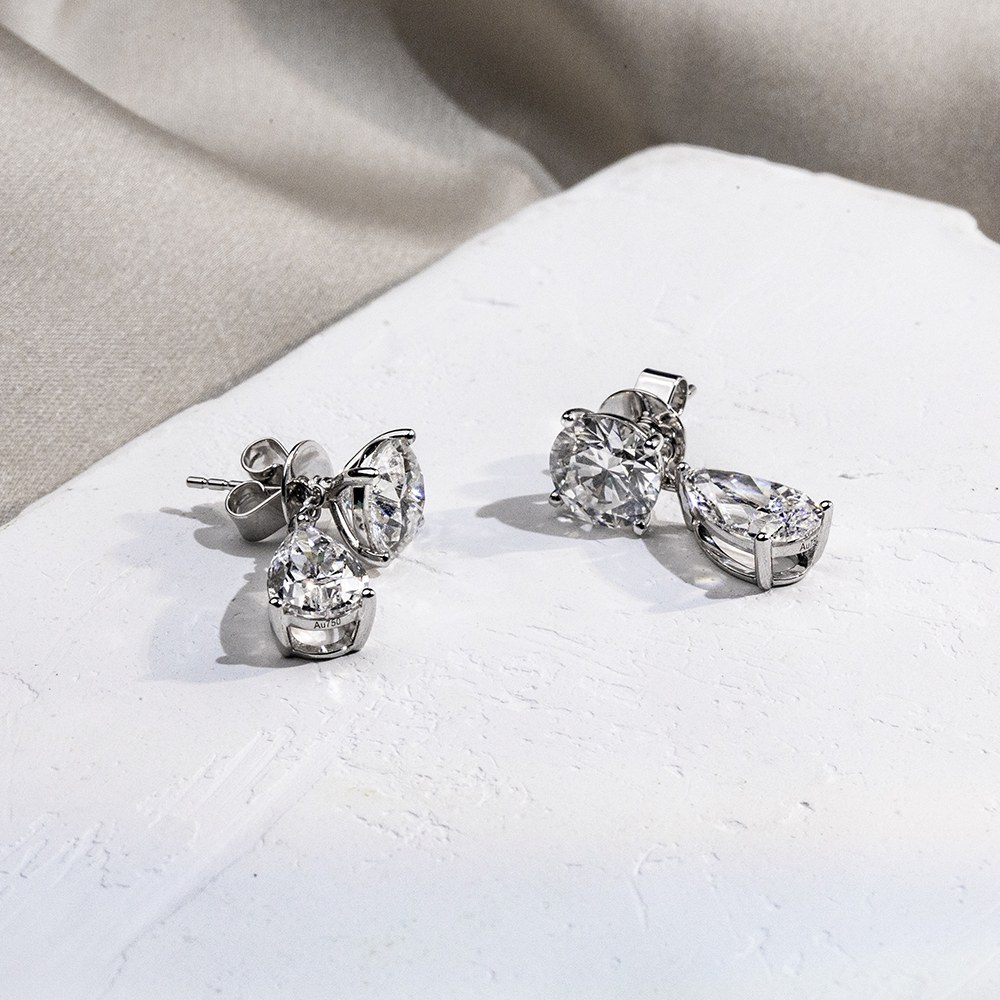 Pear/Round Shape Lab Grown Diamond 2.03 Carats D VVS2 Friction Post 18K White Gold Earrings MSE-774