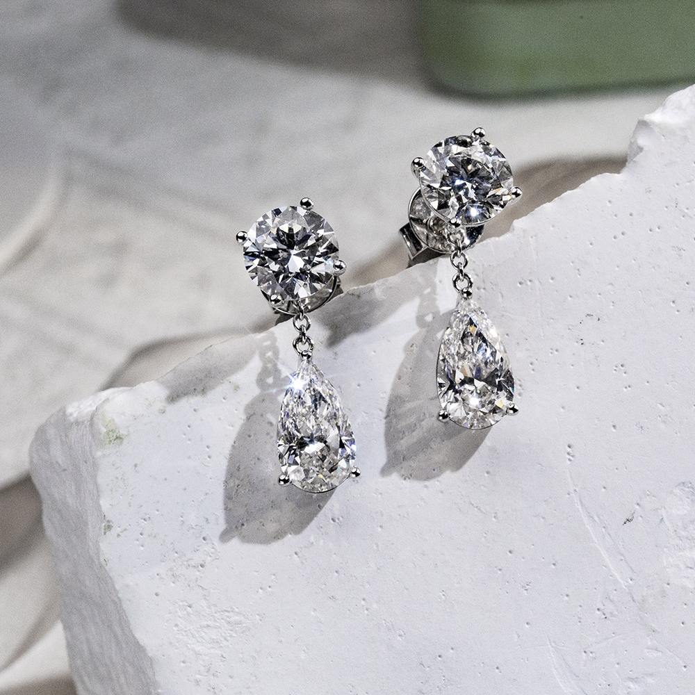 Pear/Round Shape Lab Grown Diamond 2.03 Carats D VVS2 Friction Post 18K White Gold Earrings MSE-774