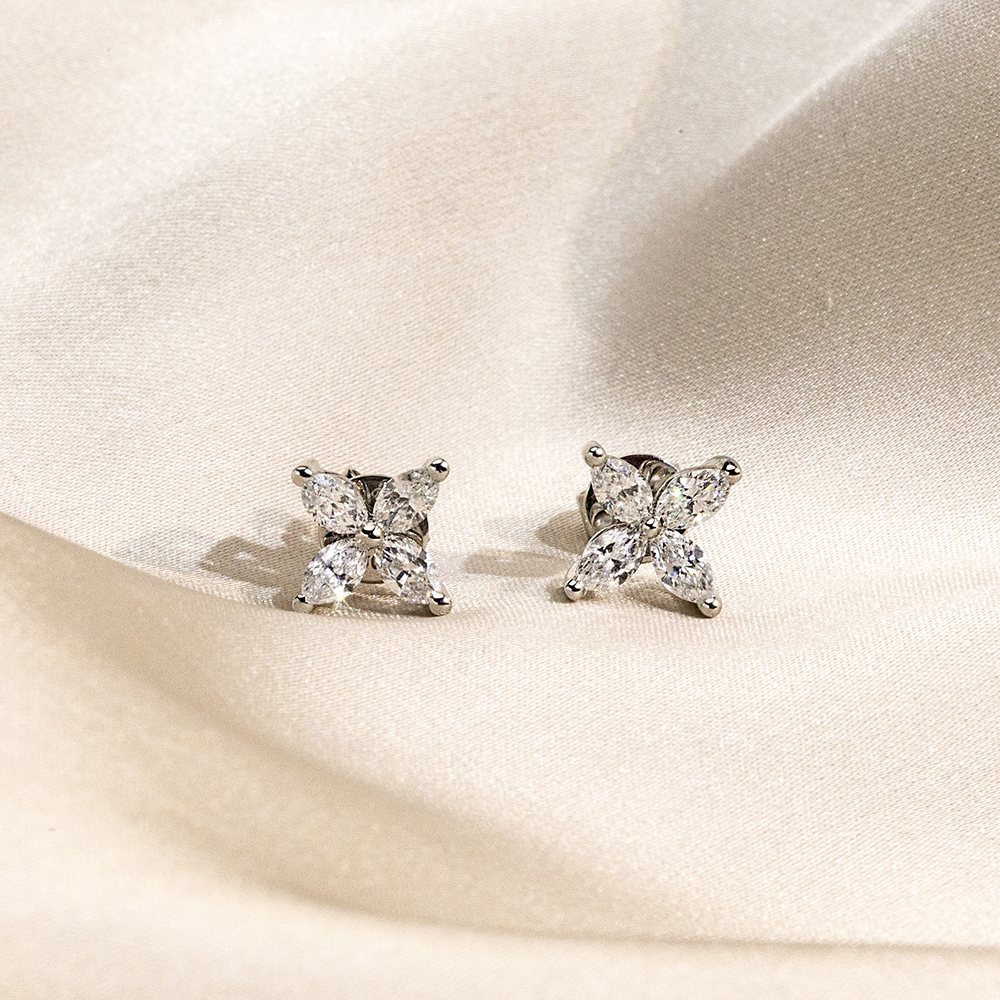 MissDiamond Marquise Cut Lab Grown Diamond 9K White Gold Studs Earrings MSE-704