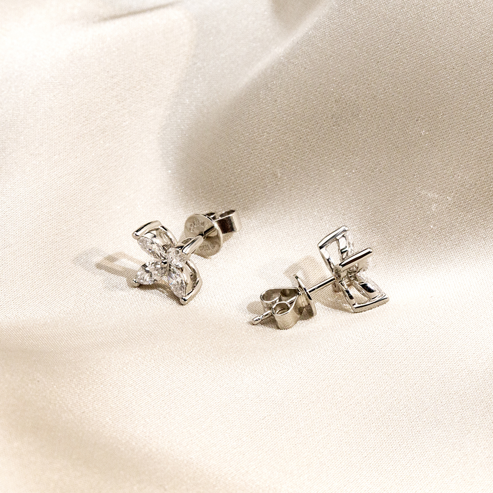 MissDiamond Marquise Cut Lab Grown Diamond 9K White Gold Studs Earrings MSE-704