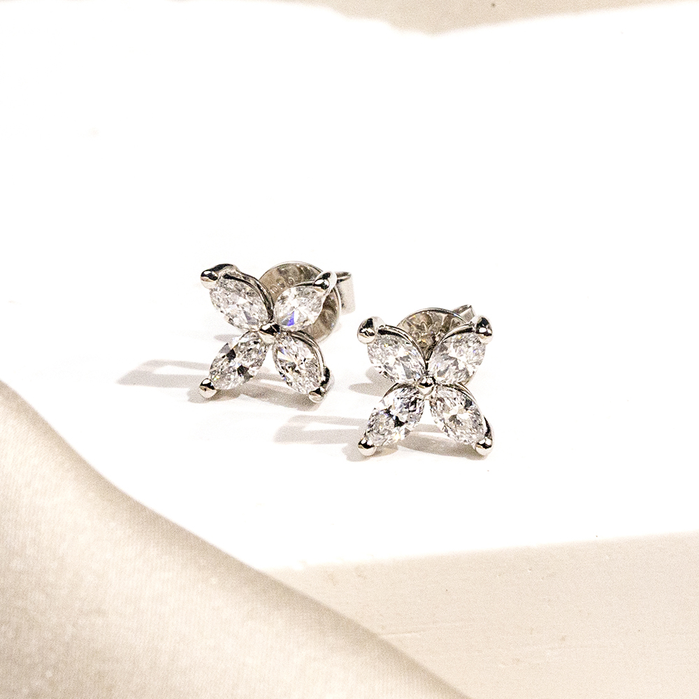 MissDiamond Marquise Cut Lab Grown Diamond 9K White Gold Studs Earrings MSE-704