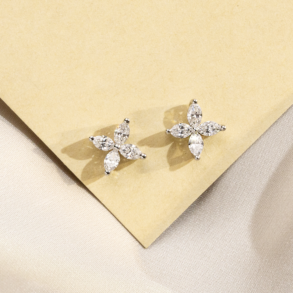MissDiamond Marquise Cut Lab Grown Diamond 9K White Gold Studs Earrings MSE-704