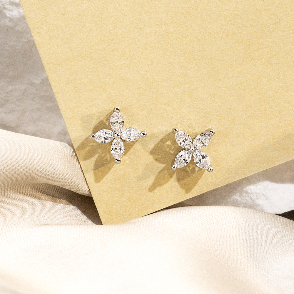 MissDiamond Marquise Cut Lab Grown Diamond 9K White Gold Studs Earrings MSE-704