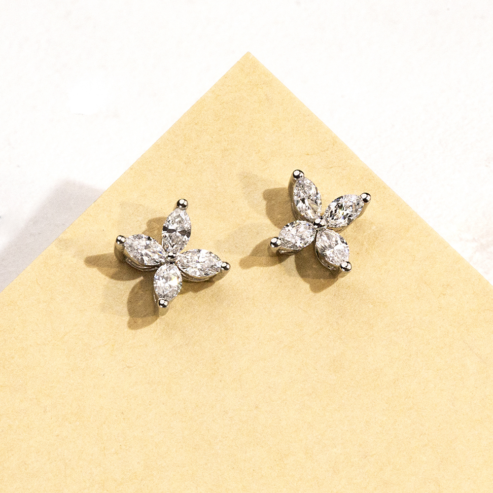 MissDiamond Marquise Cut Lab Grown Diamond 9K White Gold Studs Earrings MSE-704