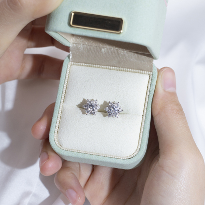 MissDiamond Round Cut Lab Grown Diamond D VS2 18K White Gold Studs Earrings MSE-322