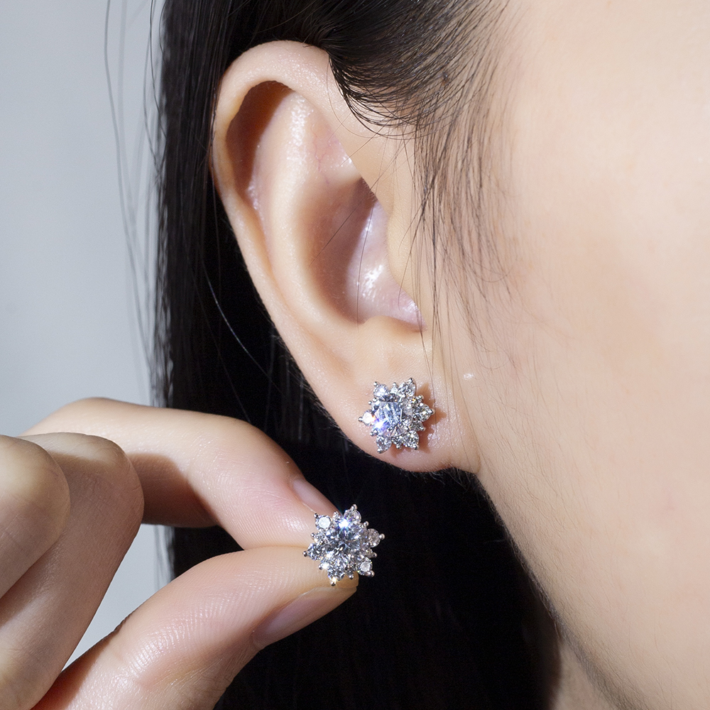 MissDiamond Round Cut Lab Grown Diamond D VS2 18K White Gold Studs Earrings MSE-322