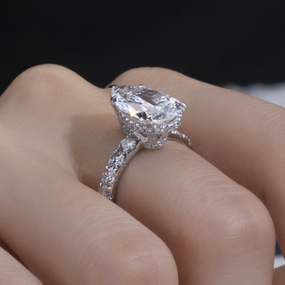 MissDiamond Pear Lab Grown Diamond 4.06CT E VVS2 Accented Solitatire 18K White Gold Ring MSR-1991