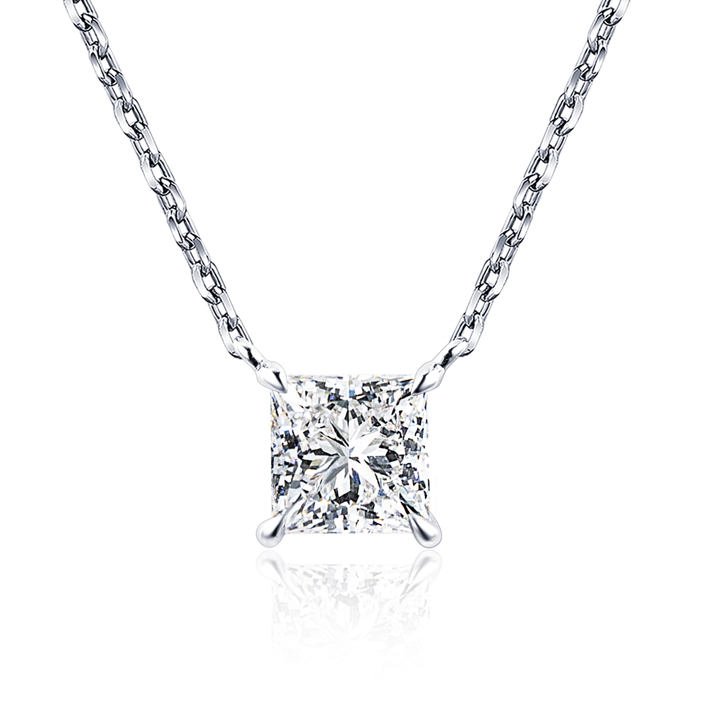 MissDiamond Princess Cut Lab Grown Diamond 1CT 9K White Gold Pendant Necklace MSN-954