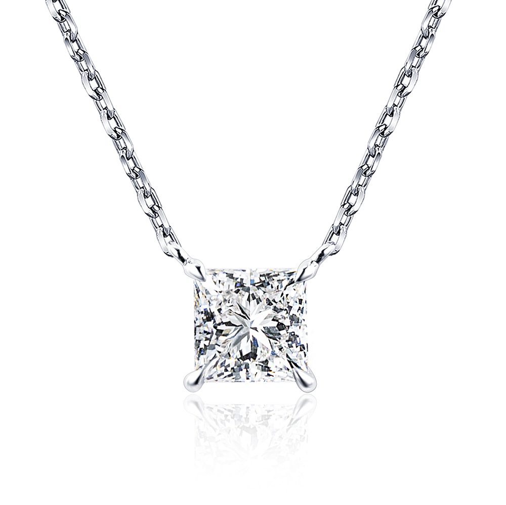 MissDiamond Princess Cut Lab Grown Diamond 1CT 9K White Gold Pendant Necklace MSN-954
