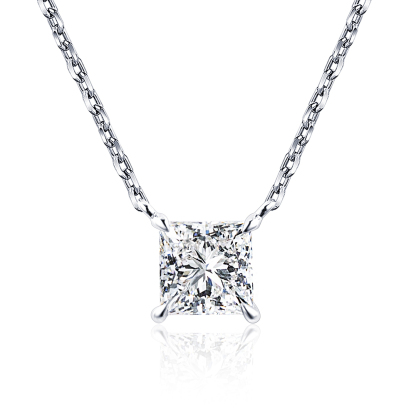 MissDiamond Princess Cut Lab Grown Diamond 1CT 9K White Gold Pendant Necklace MSN-954
