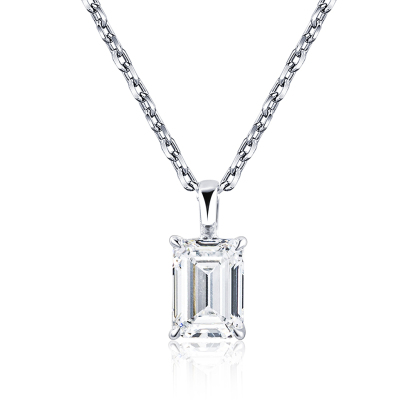 MissDiamond Emerald Cut Lab Grown Diamond 1CT 9K White Gold Pendant Necklace MSN-953