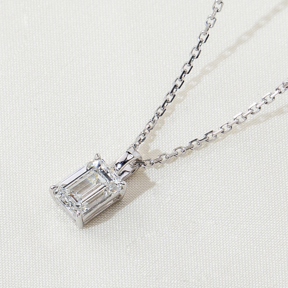 MissDiamond Emerald Cut Lab Grown Diamond 1CT 9K White Gold Pendant Necklace MSN-953