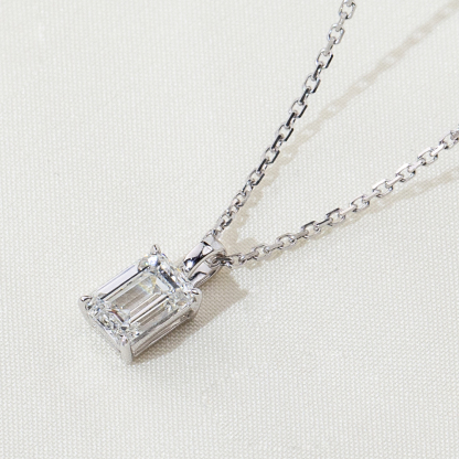 MissDiamond Emerald Cut Lab Grown Diamond 1CT 9K White Gold Pendant Necklace MSN-953