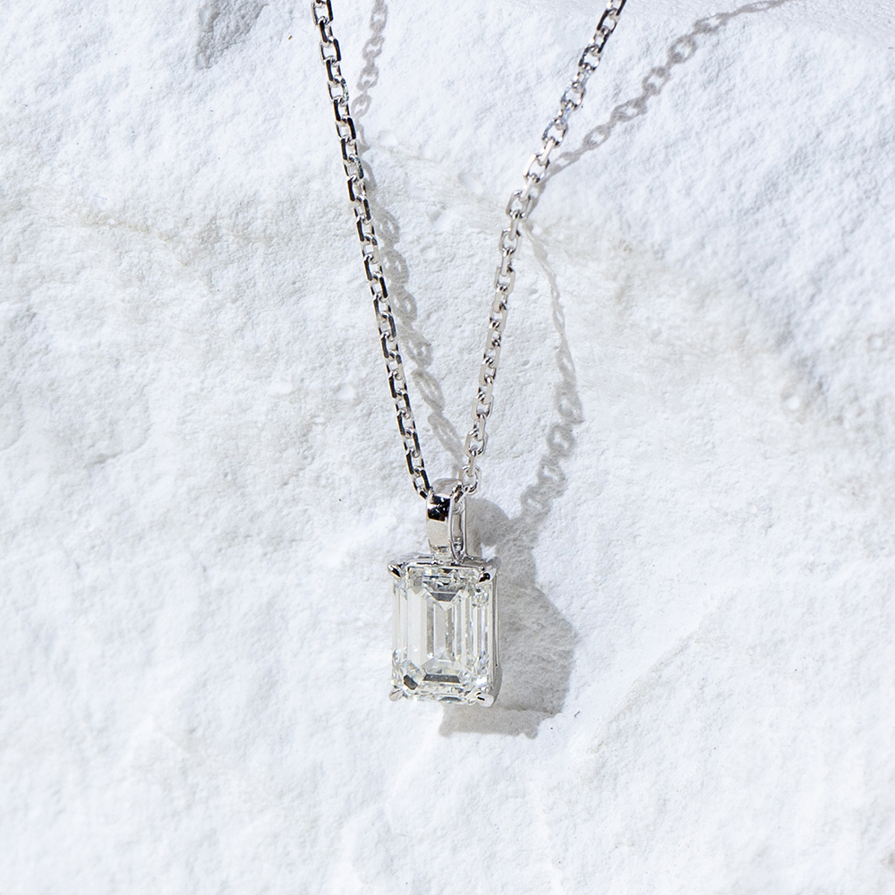 MissDiamond Emerald Cut Lab Grown Diamond 1CT 9K White Gold Pendant Necklace MSN-953