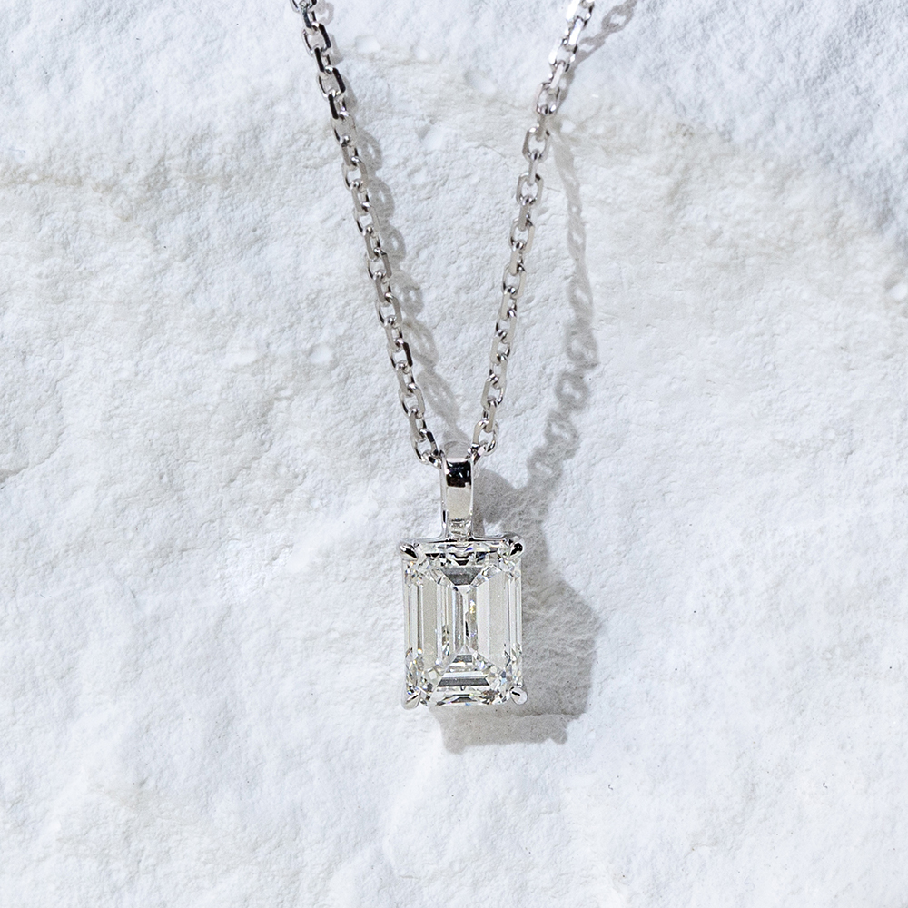 MissDiamond Emerald Cut Lab Grown Diamond 1CT 9K White Gold Pendant Necklace MSN-953