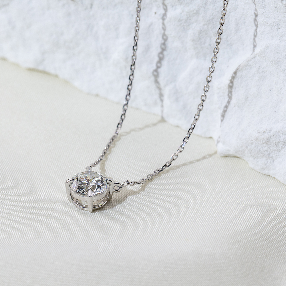 MissDiamond Round Cut Lab Grown Diamond 1CT 9K White Gold Pendant Necklace MSN-961