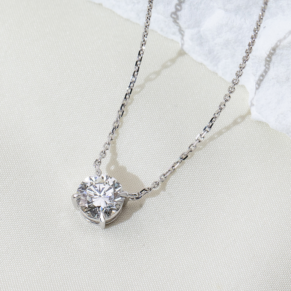 MissDiamond Round Cut Lab Grown Diamond 1CT 9K White Gold Pendant Necklace MSN-961