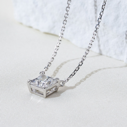 MissDiamond Princess Cut Lab Grown Diamond 1CT 9K White Gold Pendant Necklace MSN-954