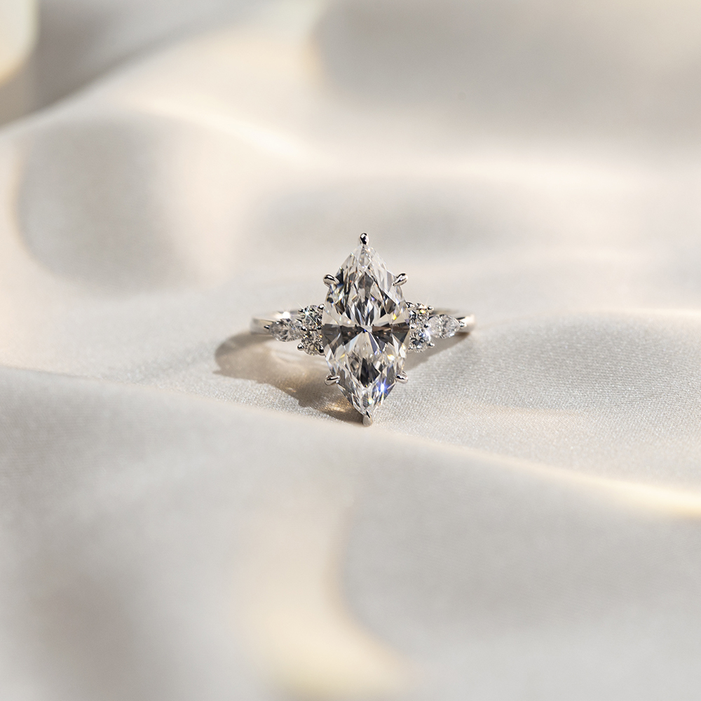 Marquise Cut Lab Grown Diamond 2.7CT Solitaire D VVS2 18K White Gold Ring MSR-1677