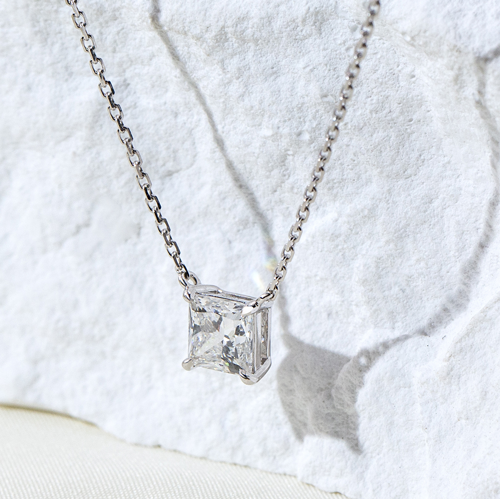 MissDiamond Princess Cut Lab Grown Diamond 1CT 9K White Gold Pendant Necklace MSN-954