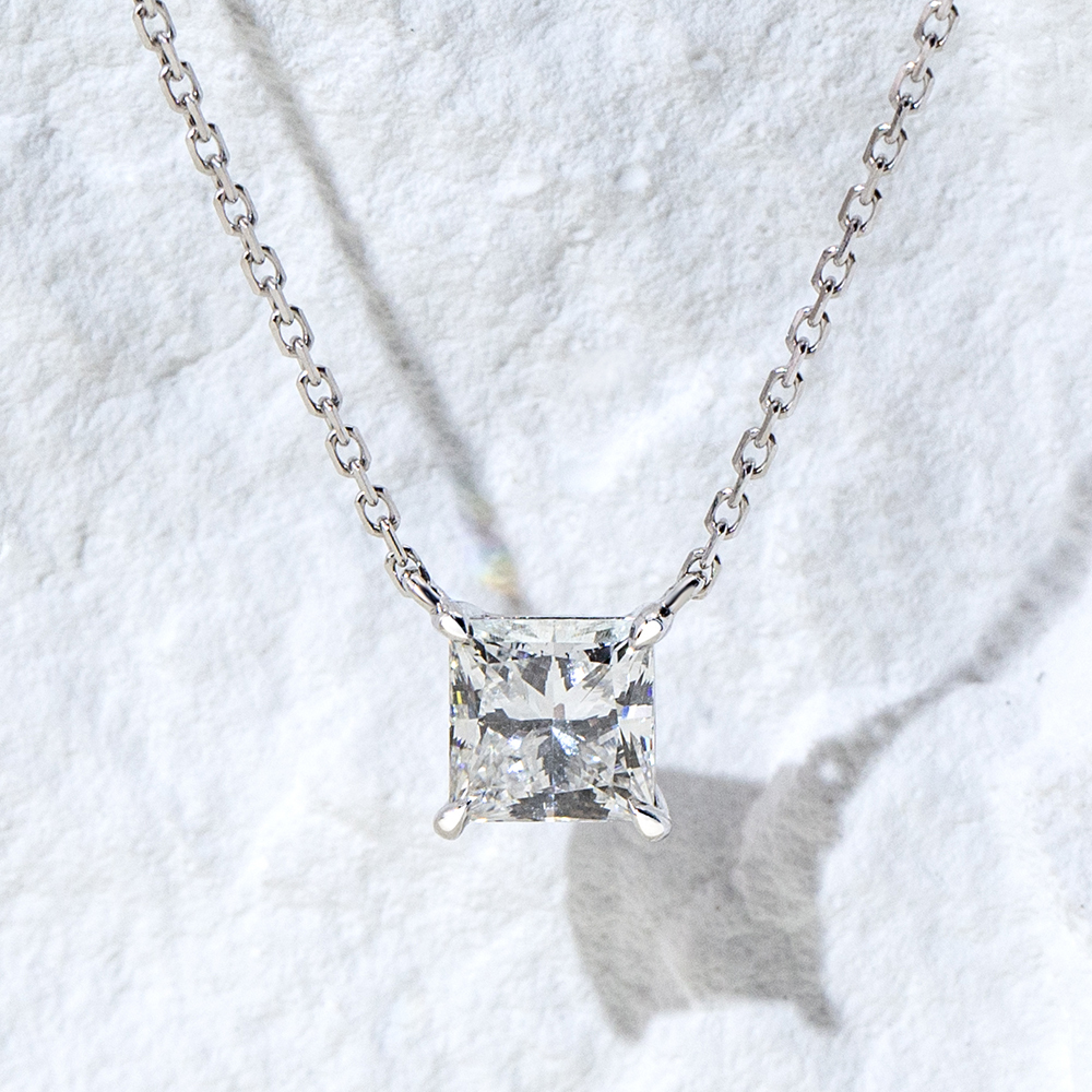 MissDiamond Princess Cut Lab Grown Diamond 1CT 9K White Gold Pendant Necklace MSN-954