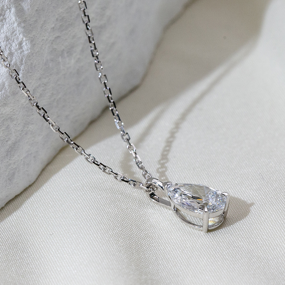 MissDiamond Pear Cut Lab Grown Diamond 1CT 9K White Gold Pendant Necklace MSN-952