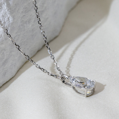 MissDiamond Pear Cut Lab Grown Diamond 1CT 9K White Gold Pendant Necklace MSN-952