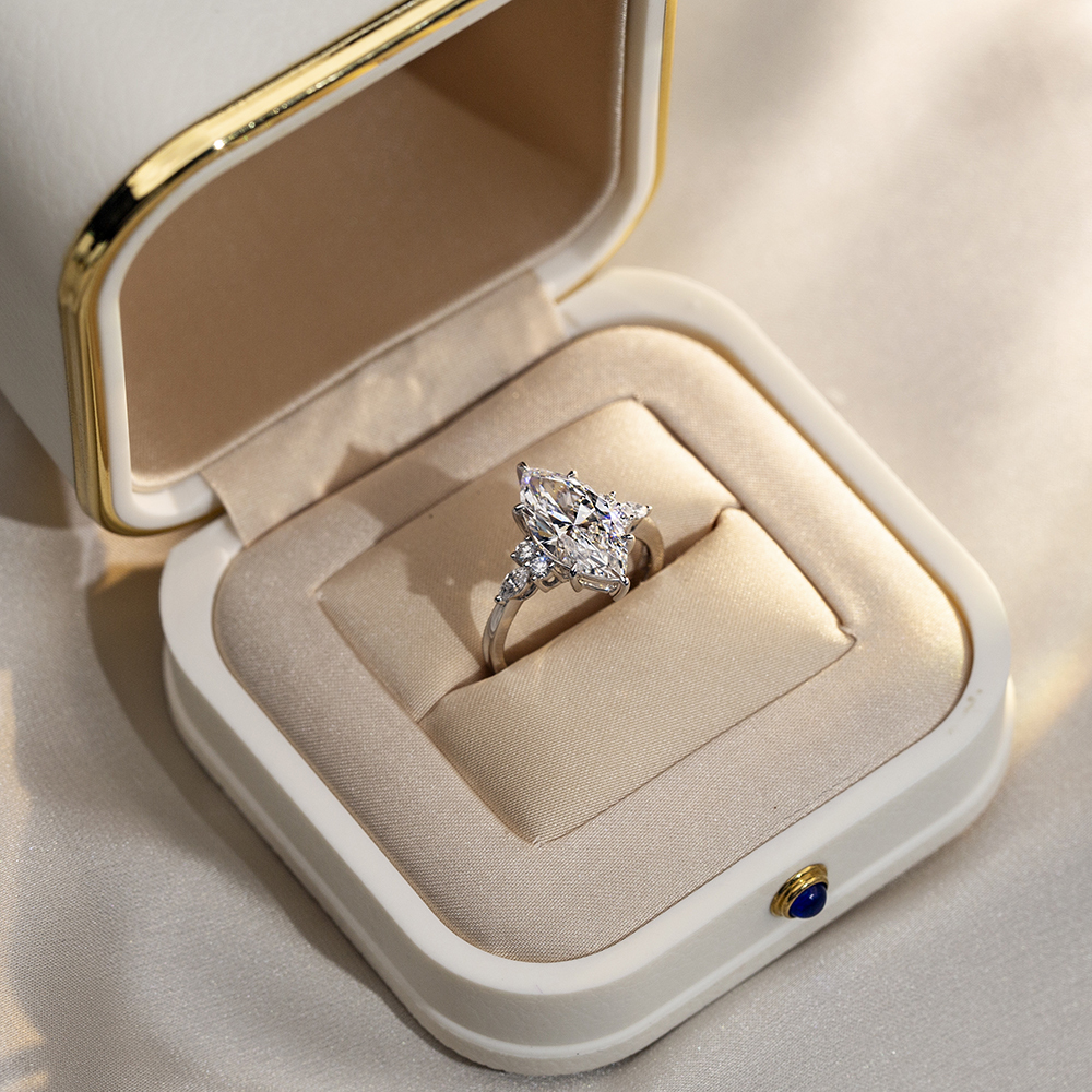 Marquise Cut Lab Grown Diamond 2.7CT Solitaire D VVS2 18K White Gold Ring MSR-1677