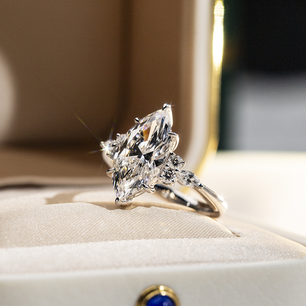 Marquise Cut Lab Grown Diamond 2.7CT Solitaire D VVS2 18K White Gold Ring MSR-1677