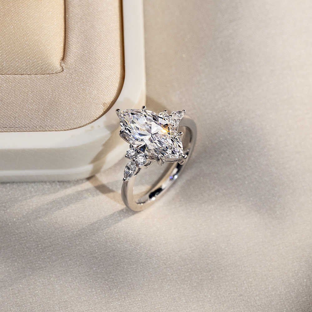 Marquise Cut Lab Grown Diamond 2.7CT Solitaire D VVS2 18K White Gold Ring MSR-1677