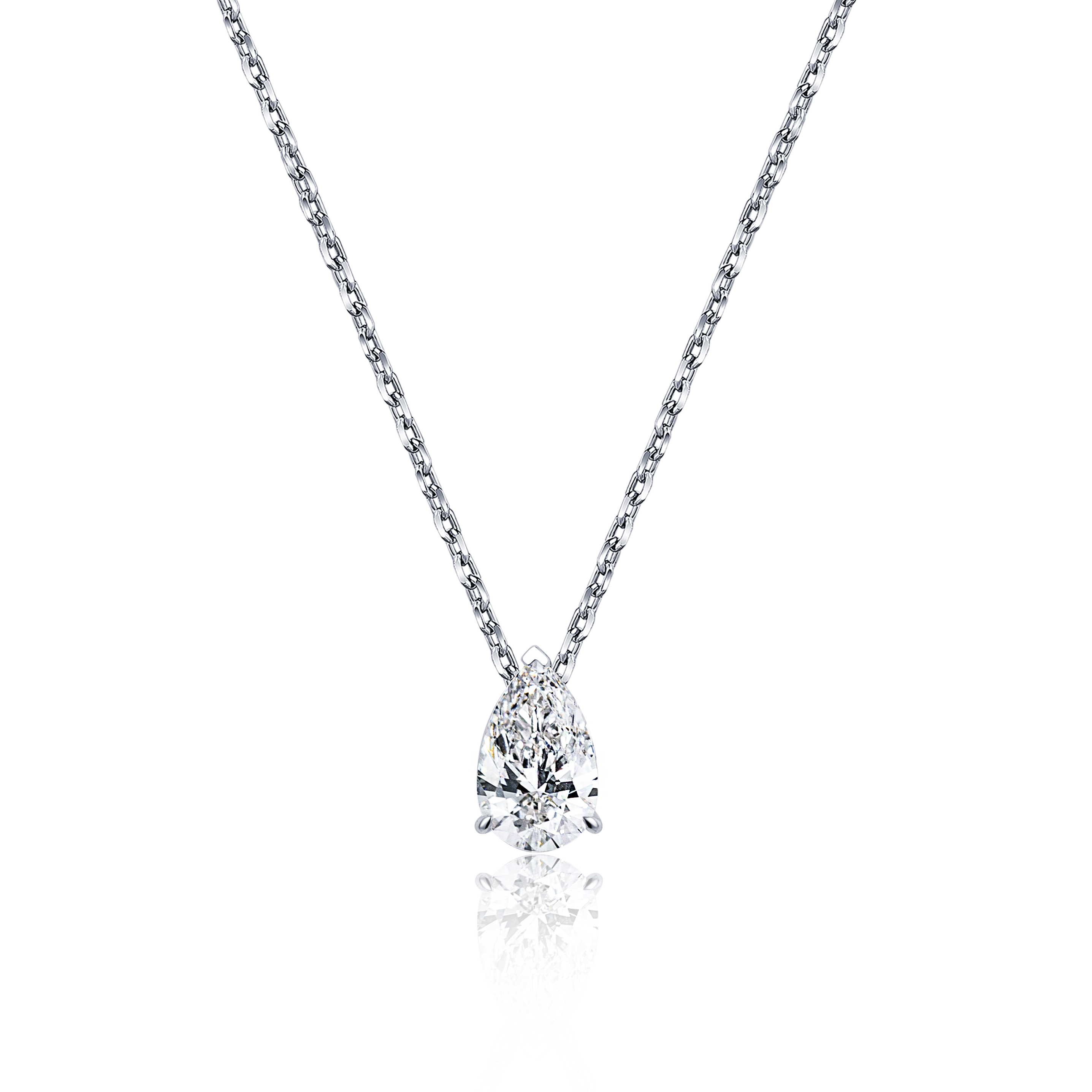 MissDiamond Pear Cut Lab Grown Diamond 0.9CT E VVS2 Platinum Pendant Necklace MSN-904
