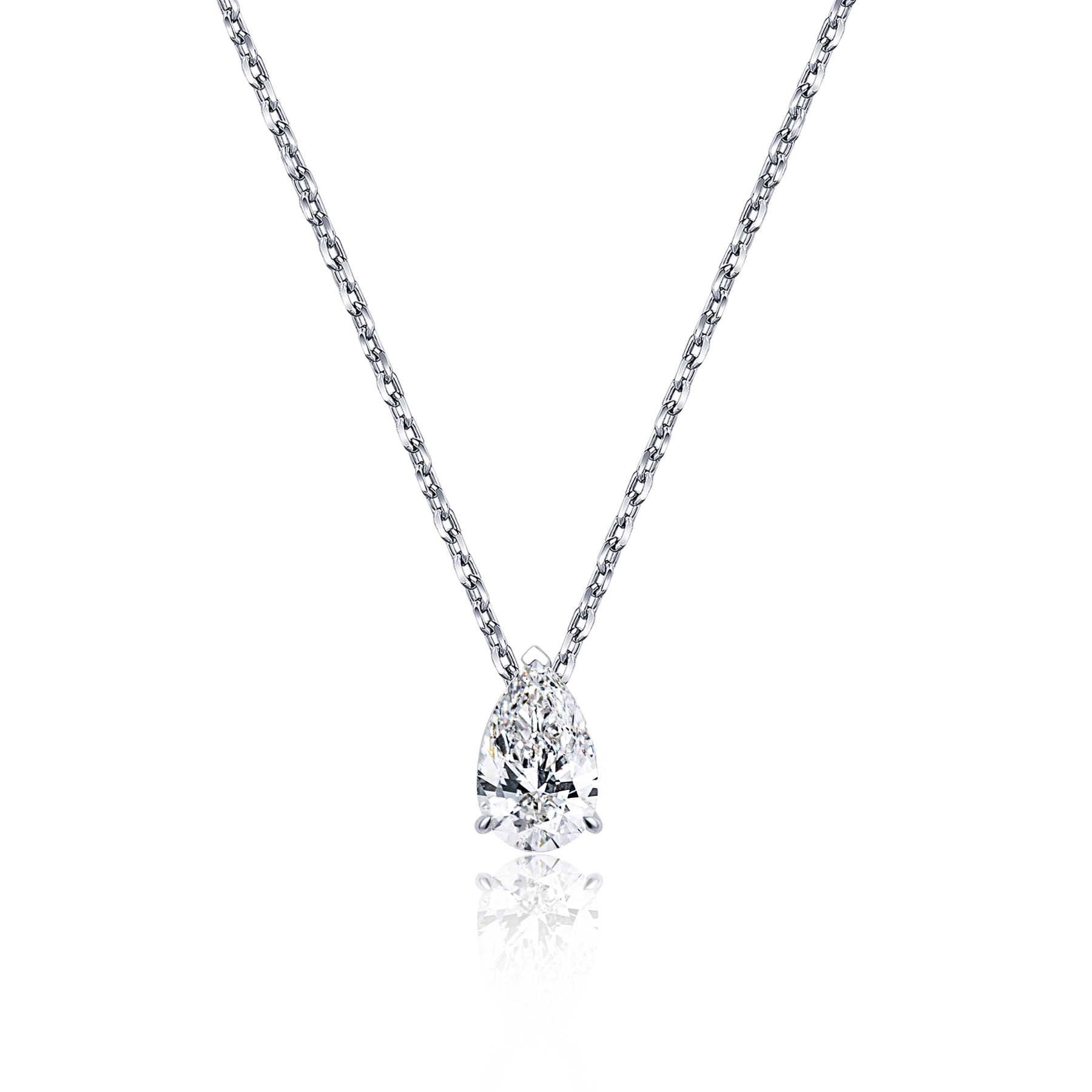 MissDiamond Pear Cut Lab Grown Diamond 0.9CT E VVS2 Platinum Pendant Necklace MSN-904